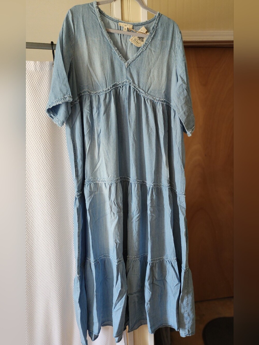 Easel Light Denim Blue Tiered Maxi Dress